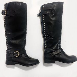 Black knee high studded boots
